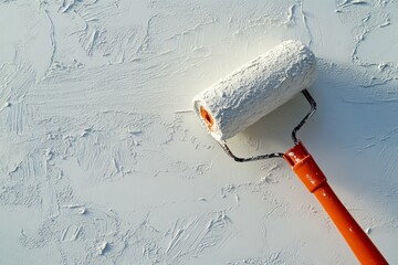 Applying a paint roller on textured drywall surface for an even and smooth finish