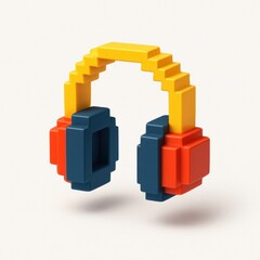 Obraz premium Colorful pixelated 3D headphones illustration.