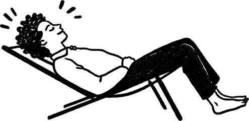 Relaxation concept, hand drawn sketch of person napping in lounge chair