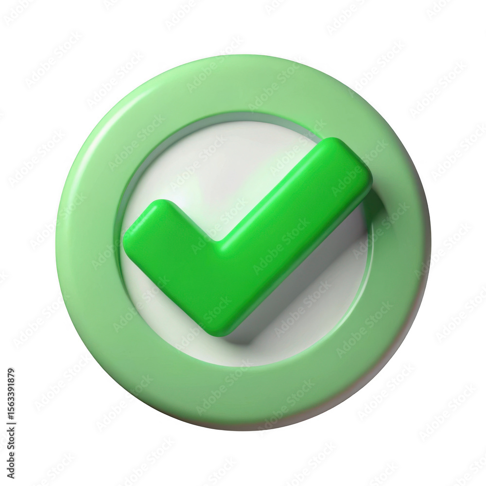 Poster 3d green check mark icon in circle isolated on transparent background