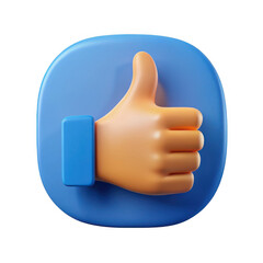 3d cartoon thumbs up gesture icon isolated on transparent background