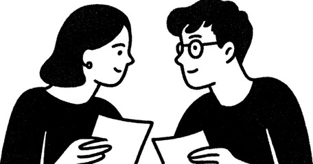 Students discussing notes in classroom sketch – educational concept