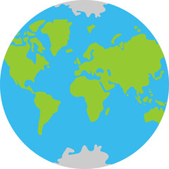 Flat Globe Earth Icon with Continents and Poles 