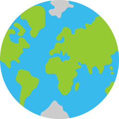 Flat Globe Earth Icon with Continents and Poles 