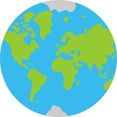 Flat Globe Earth Icon with Continents and Poles 