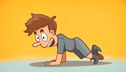 Man Doing Push Up Exercise Cartoon Illustration