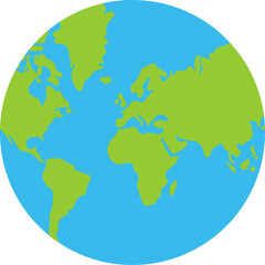 Flat Globe Earth Icon with Continents