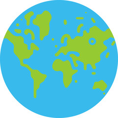 Flat Globe Earth Icon with Continents