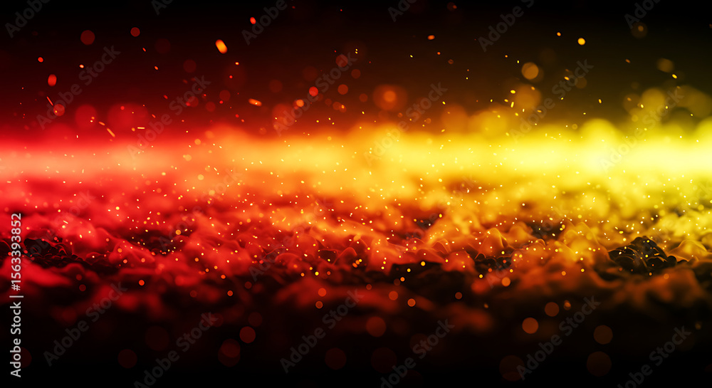 Poster an abstract background of fiery red and yellow particles and smoke. a dynamic and powerful concept f