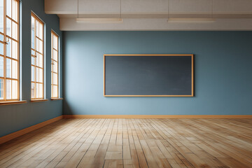Empty blackboard with wooden frame , Chalk board for education concept, School classroom with blank green chalkboard with copy space.