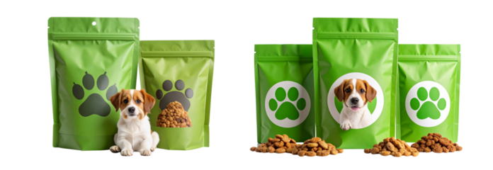 Collection of Assorted pet supplies mockups dog treats bones and neutral packaging for market delivery and commercial display studio still life