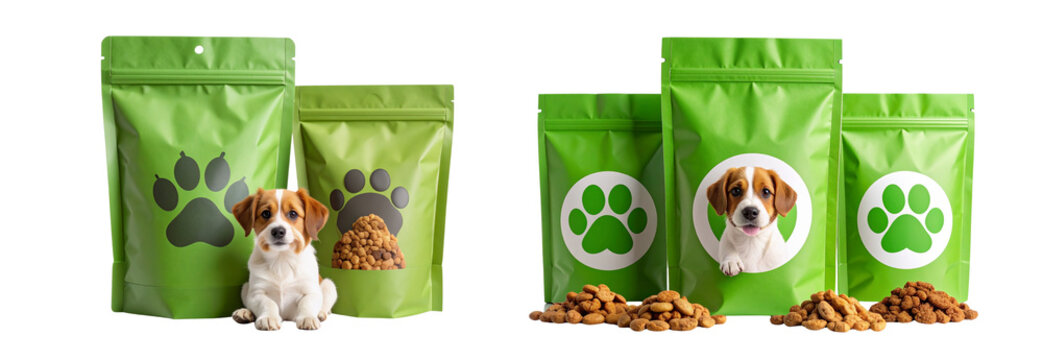 Collection of Assorted pet supplies mockups dog treats bones and neutral packaging for market delivery and commercial display studio still life