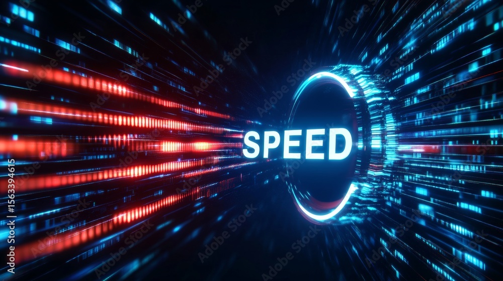 Poster abstract digital speedometer conceptualizing fast network data transfer and global connectivity