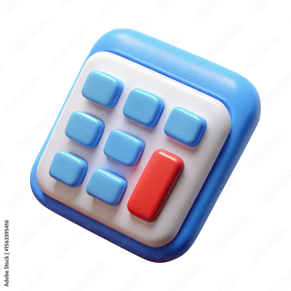 Poster 3d render of a cartoon calculator isolated on transparent background