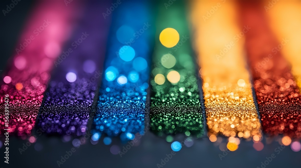 Poster vibrant stripes of glitter in rainbow colors with bokeh effect create magical sparkly background pat