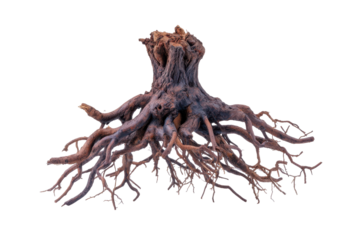Ancient Tree Stump with Exposed Roots Dark Brown Wood Nature isolated on a transparent background