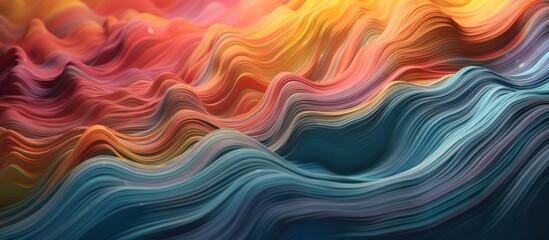 Fototapeta premium Bright blue and rainbow waves form an abstract, colorful background with a dynamic light pattern