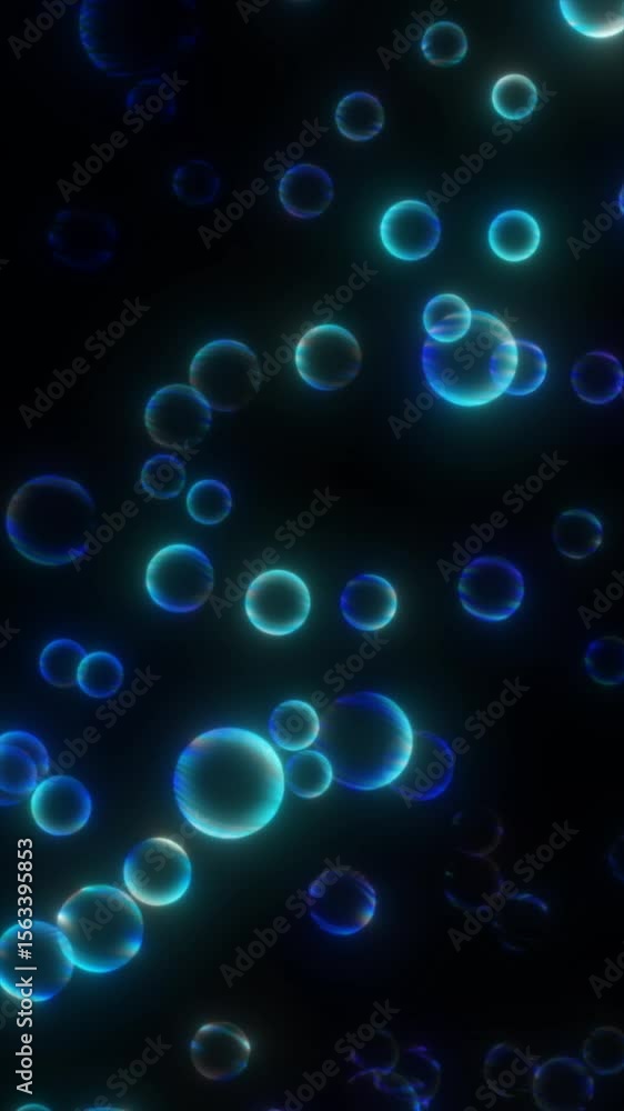 Poster floating bubbles in a dark background create a serene and captivating atmosphere with vibrant colors