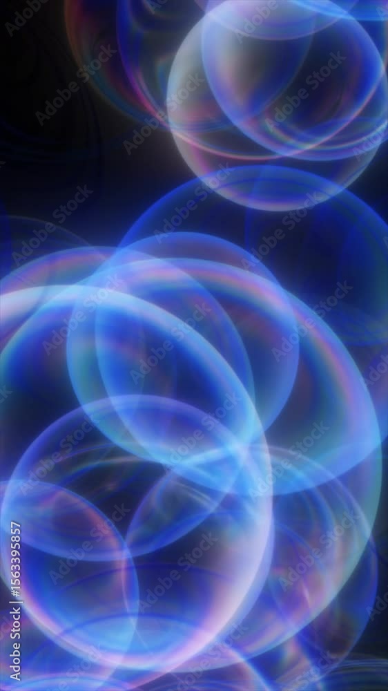 Poster colorful translucent bubbles wander in a dark environment creating a mesmerizing view filled with li