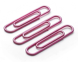 Pink paper clips isolated on transparent background.	
