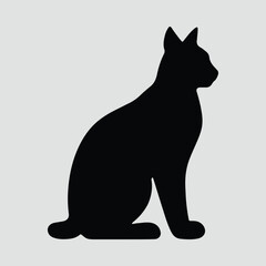 Silhouette of a domestic cat sitting attentively vector illustration