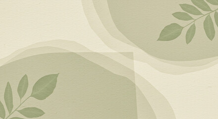 Abstract botanical pattern with soft green leaves on beige background  