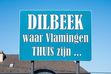 Sign of the village of Dilbeek, home of the Flemish people in Flemish Brabant Region, Belgium