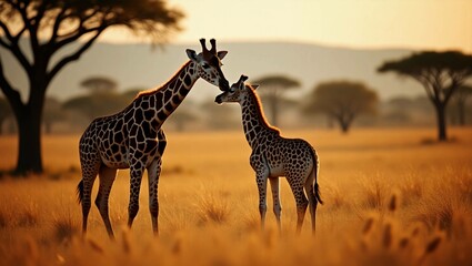 Obraz premium Giraffe at sunset