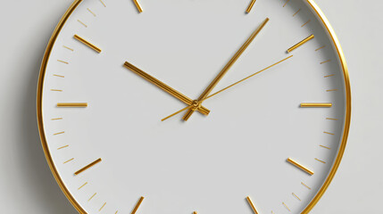A close-up shot of a stylish, minimalist clock with gold accents, showcasing time.
