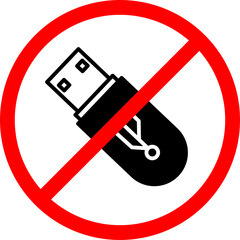 Prohibition symbol for usb flash drive usage. no flash drive are prohibited. no flash drive. no flash drive prohibited. no flash drive sign