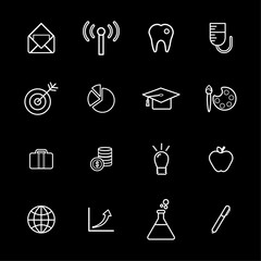 White Line Icons Set on Black Background