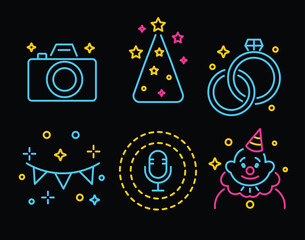 Bright Color Neon Style Party Icons