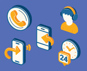 Isometric Customer Service cartoon Icon Illustrations