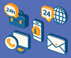 Isometric Customer Service cartoon Icon Illustrations