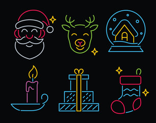 Bright Color Neon Style Christmas Icons