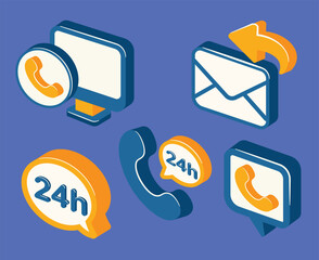 Isometric Customer Service cartoon Icon Illustrations
