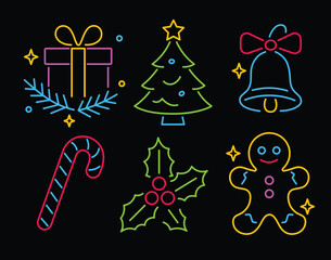 Bright Color Neon Style Christmas Icons