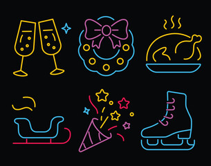 Bright Color Neon Style Christmas Icons