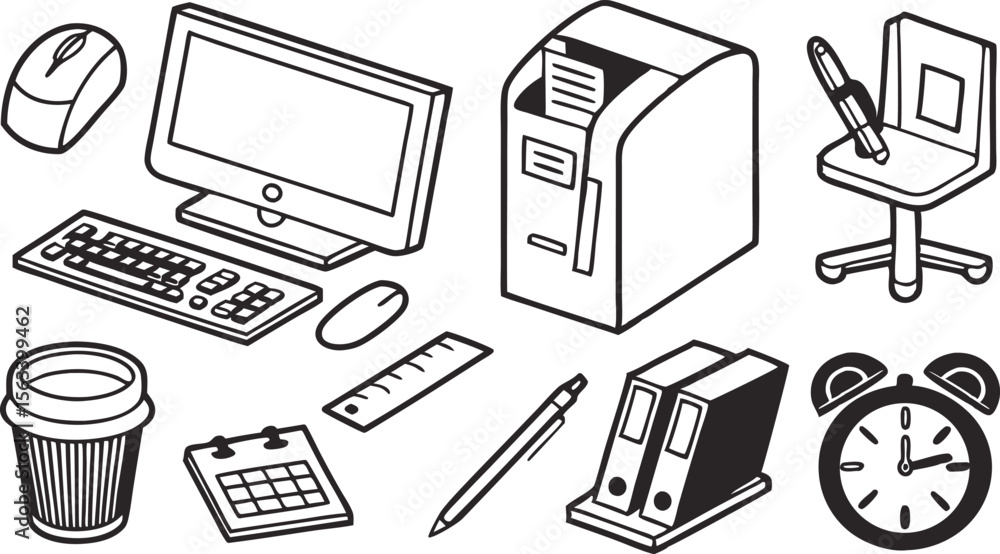 Fototapete create sleek office designs and icons with this outline collection of workstation elements