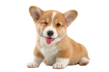 Adorable Corgi Puppy Winking Tongue Out Playful Dog isolated on a transparent background