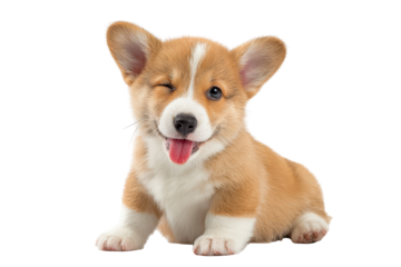 Adorable Corgi Puppy Winking Tongue Out Playful Dog isolated on a transparent background