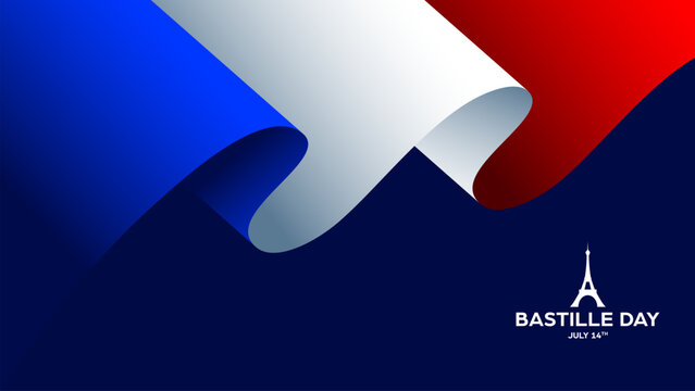 Bastille Day France Minimalist Backgound, banner with elegant french flag ribbon design and copy space - Powered by Adobe