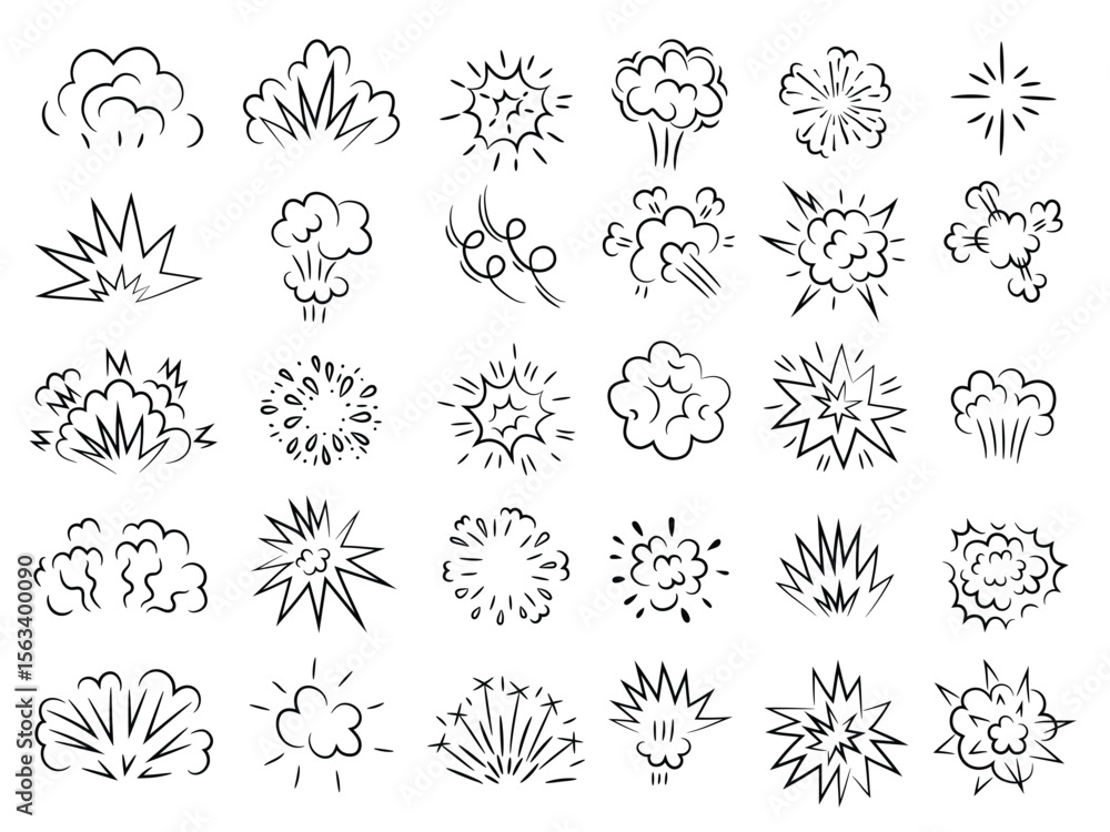 Aufkleber handdrawn collection of explosion icons with various styles on a white background
