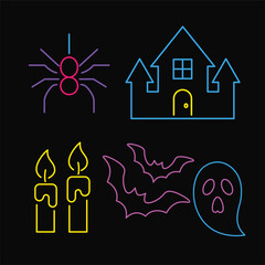 Bright Color Neon Halloween Icons