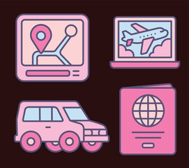 Retro Tourism Icon Illustrations