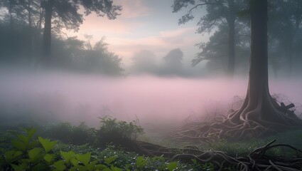 misty morning in the forest