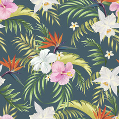 Trendy vector pattern in tropical style. Seamless botanical print for textile, print, fabric on hand drawn background.	