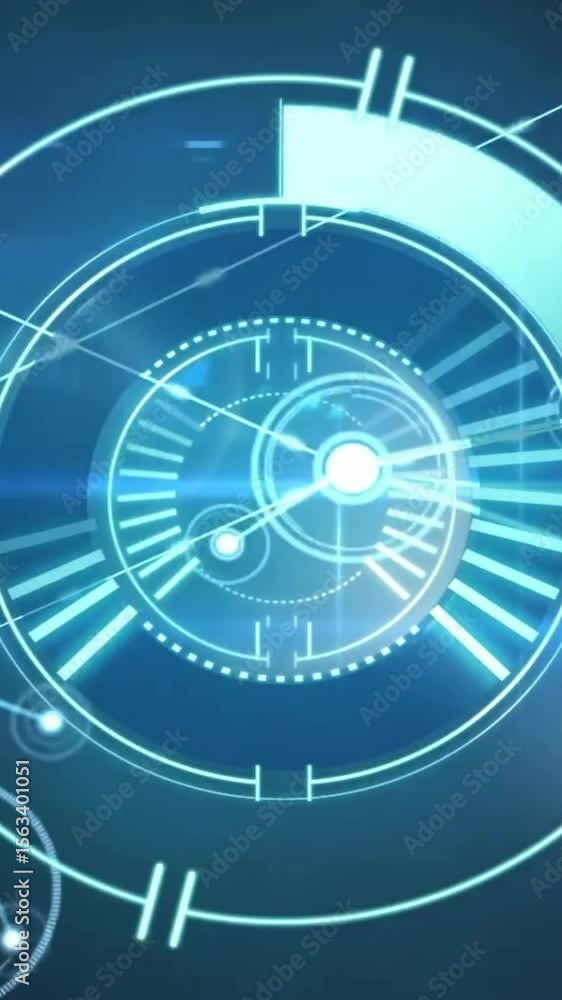 Aufkleber animation of circular scanner processing over network and blue lights on dark background