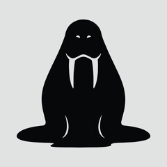 Silhouette of a walrus in black on a grey background vector illustration