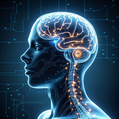 Obraz premium Human Brain and Nervous System with Neural Connections – Futuristic Medical Illustration